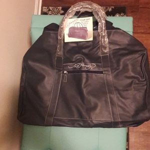 Navy Large Leather Unisex "Ed Hardy" Travel Bag